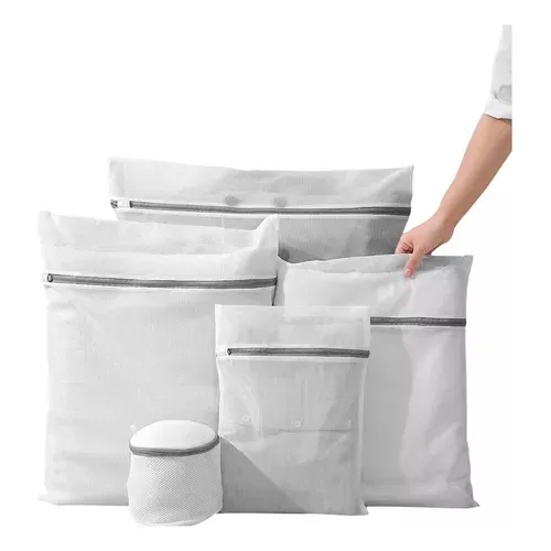Bolsa Set X5 Malla Lavar Ropa Lavadora Delicada Lavanderia Lavadora Malla Permeable Proteccion Con Cremallera Antienredos Inodoro Color Gris