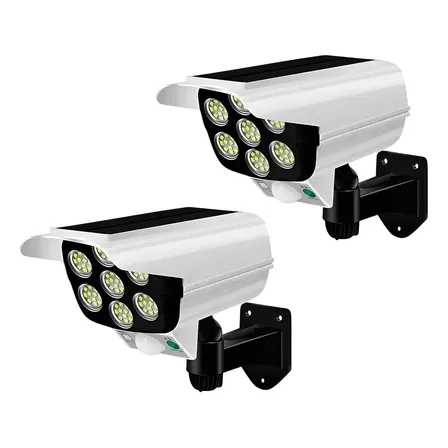 2x Refletor Solar Com Led Sensor De Movimento Câmera Falsa 127/220v Preto Branco-frio