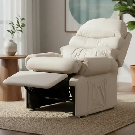 Cadeira Poltrona Papai Reclinavel Corino Encosto Descanso Cor Bege Desenho Do Tecido Corino Liso Top Sofas