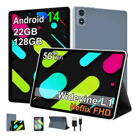 Tablet Android 14 10,1 Polegadas 22 Gb De Ram 128 Gb De Rom (1 Tb Tf), Wi-fi, Procesador Octa-core, Bateria De 8000 Mah, Bt5.0, Tela Ips, Con Protetor Compatível Com Operação Por Teclado E Mouse Azul