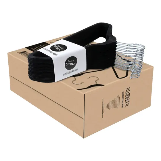 Set 50 Ganchos Para Ropa De Terciopelo Antideslizantes Ultra Delgados Gancho Giratorio Negro Plástico Resistente Para Pantalón Camisa Traje - Alta Calidad