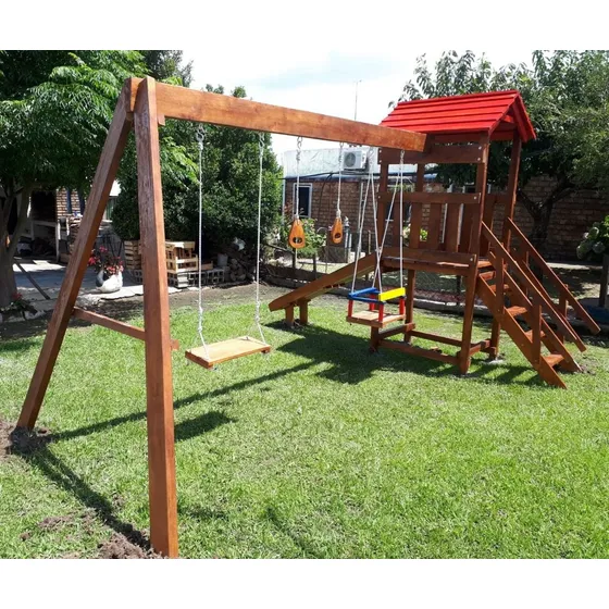 Juego De Madera Exterior Torre Con Hamacas