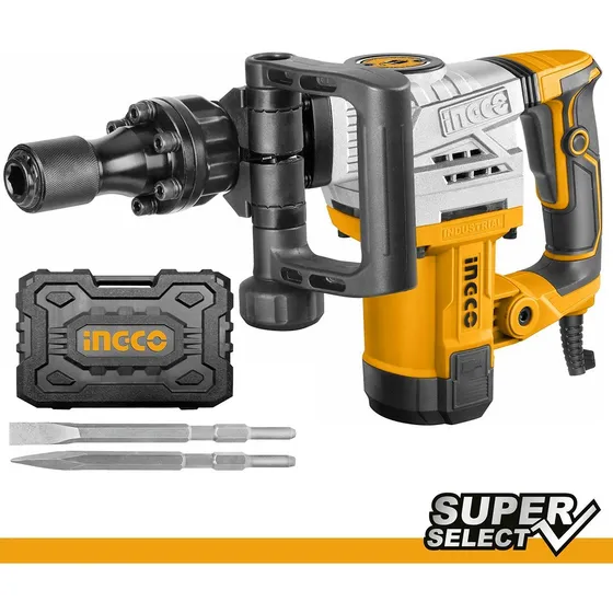 Martillo Demoledor Ingco 1300w 7kg + 2 Cinceles. + Maleta