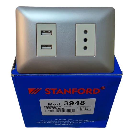 Enchufe Tomacorriente Simple Con 2 Usb 10a Sec Pack 8 Unds Color Champagne