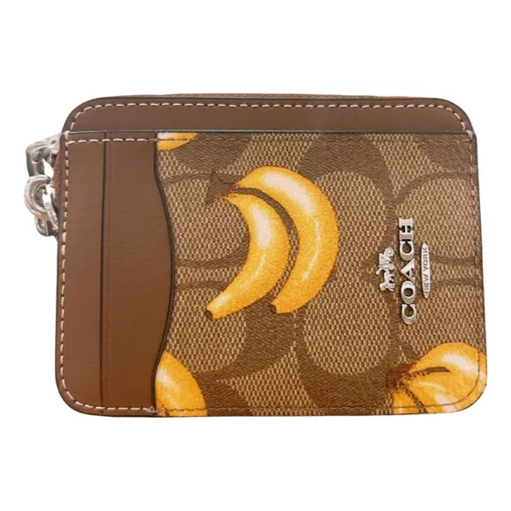Billetera Coach Cierre Y En Lona Estampado De Plátano Cr833