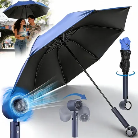 Guarda Chuva Sombrinha Upf50+ 8 Costelas C/ Mini Soprador Azul