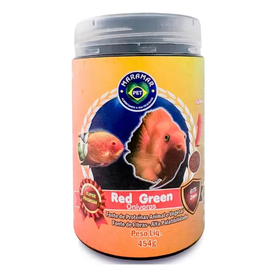 Ração peixes Onívoros Maramar Red Green 454g Bits 2mm