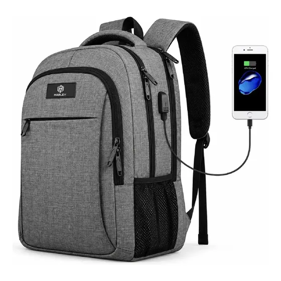 Mochila Notebook Hardley Impermeable Antirrobo Hombre Mujer Color Gris