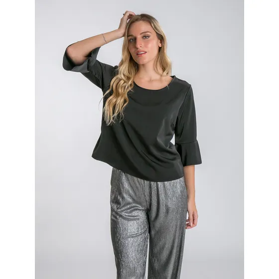 Blusa Mujer Seda Manga 3/4 Volados Felizfem