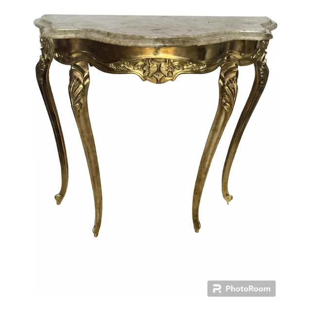 Mesa Consola En Bronce Con Cubierta En Mármol