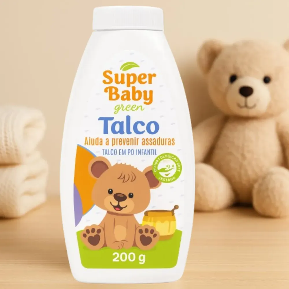 Talco BEEBIZZ SUPER BABY GREEN Dermocalmante em frasco 200 g Talco Infantil para Bebê Higiene...