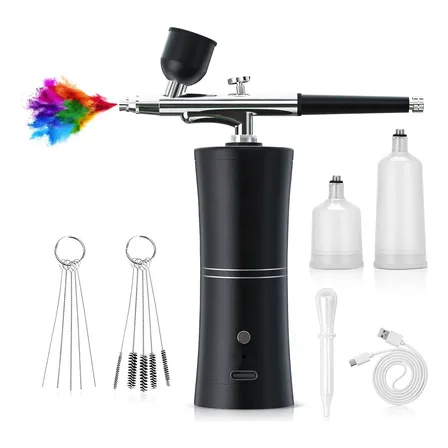 Kit Aerógrafo Recarregável Mini Compressor Sem Fio Portátil Preto