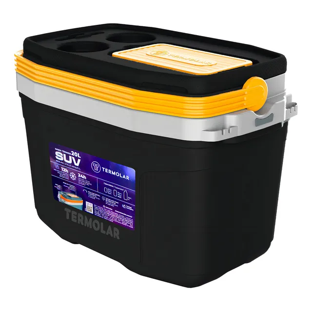 Caixa Termica Suv Cooler Com Alça 20 Litros Praia Pesca Camping Cor Preto E Amarelo Termolar Caixa Termica Suv Cooler Com Alça 20 Litros Praia Pesca Camping Cor Preto E Amarelo Termolar