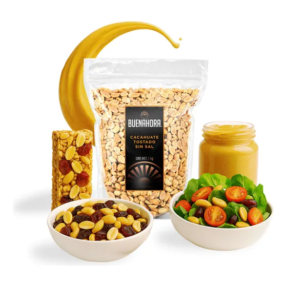 Cacahuate Natural Tostado Pelado Sin Sal Buenahora 1kg  Snack Saludable, Rico En Proteína Y Energía, Ideal Para Deportistas, Recetas Y Dietas Equilibradas  Roasted Unsalted Peanut Shelled
