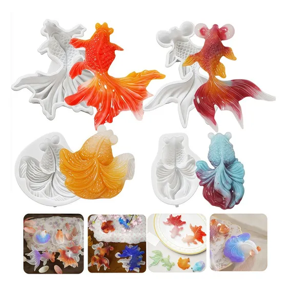 4 Moldes De Ornamento De Resina Epóxi Em Forma De Peixe