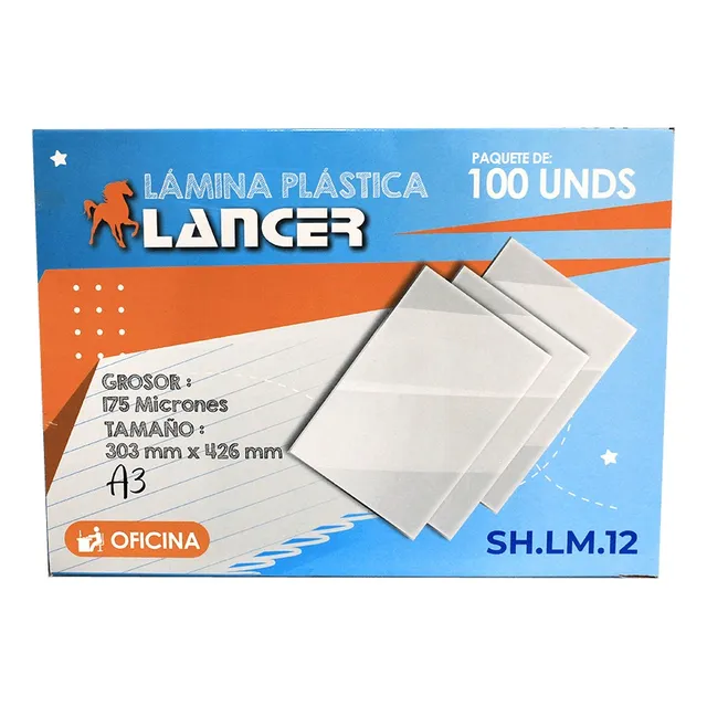 Mica, Lamina Plastica Lancer 175 Micrones A3 Paq. Por 100u