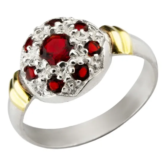 Anillo Frutilla De Plata 925 Y Oro 18 Kts 9 Piedras Modelo 2