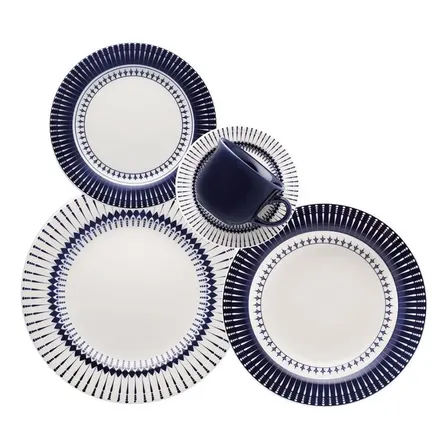Aparelho De Jantar E Chá 30 Peças Donna Colb Azul Estampado