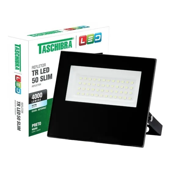 Refletor Led 50w Resistente Água - 127/220V- Luz Fria 6500k Carcaça Preto Luz Branco-frio 127/220V