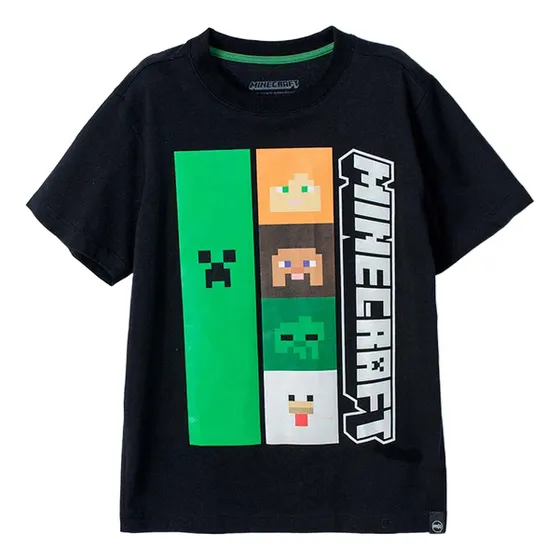 Camiseta De Minecraft Negra Estampada En Frente Para Niño