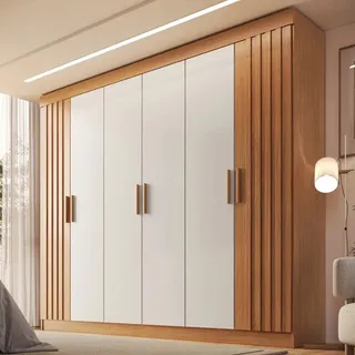 Faimec Guarda Roupa Casal Ripado 6 Portas Com Pés Siena Faimec Freijó/off WhitePo