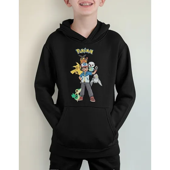 Poleron Niño Pokemon Pikachu Ash Estampado Invierno Algodon