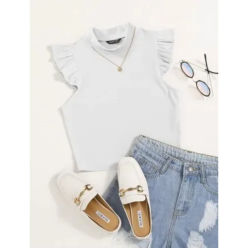 Crop Top De Mangas Con Volado Shein