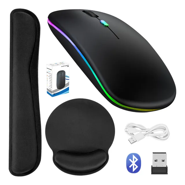 Kit Mouse Inalámbrico 2.4g Y Bluetooth Soporte De Muñeca Recargable Ratón Receptor 3 Dpis Moyac