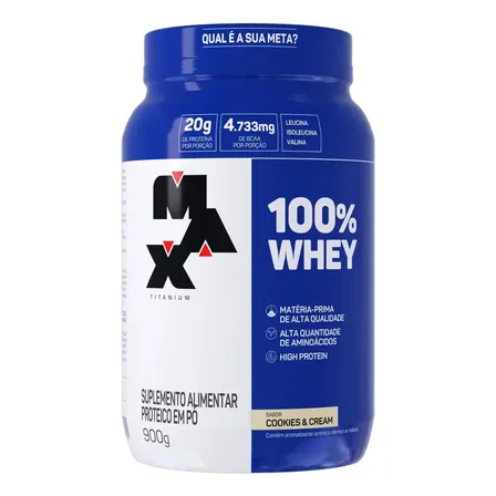 Max Titanium Suplemento Em Pó 100% Whey Proteínas Sabor Cookies & Cream Em Pote De 900g