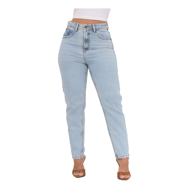 Calça Jeans Mom Feminina Cintura Alta Marmorizada 4 Bolsos Calça Jeans Mom Feminina Cintura Alta Marmorizada 4 Bolsos