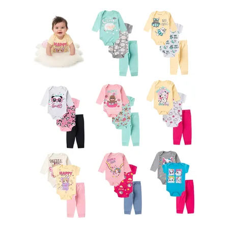 Kit 9 Peças Roupa Bebe Menina Body Calça Longa Curta Algodão