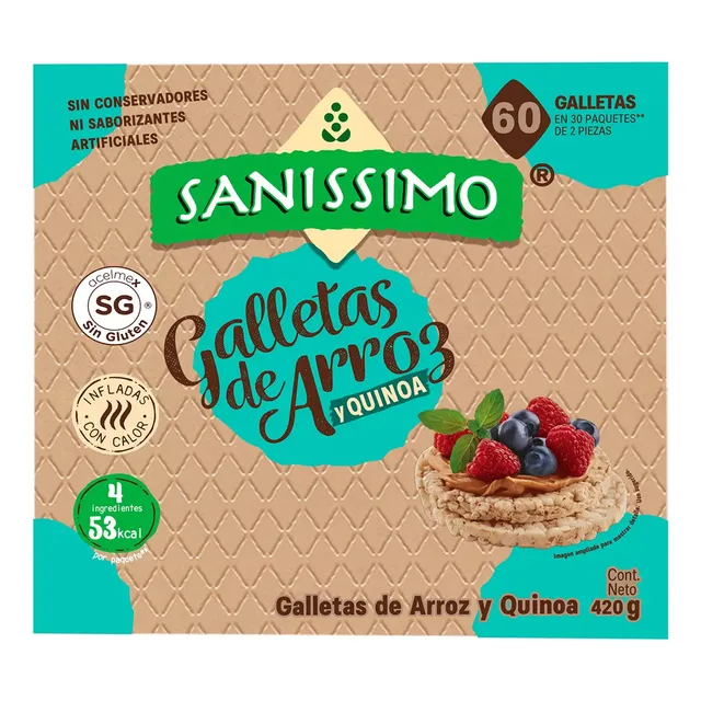 Galletas De Arroz Y Quinoa Sanissimo 30 Caja De 420g