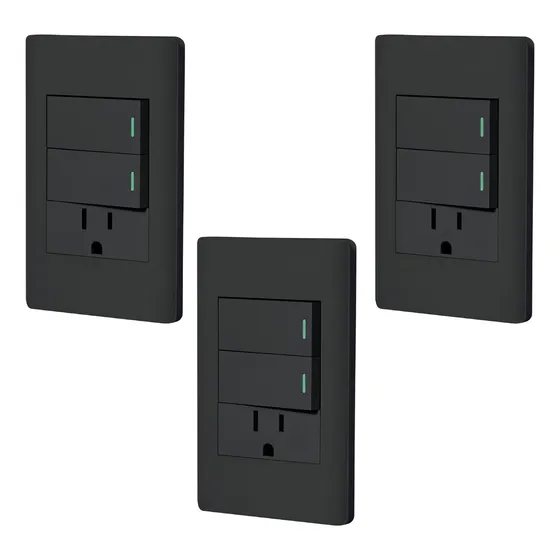 Kit De 3 Placas Con 2 Apagadores Y Contacto Negro