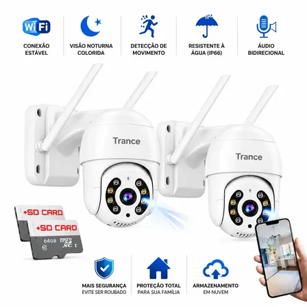 Kit 2 Câmeras de Segurança IP Icsee com 2 Cartões de Memoria 64GB WiFi Externa Interna Full HD 1080p PTZ Visão Noturna Colorida Áudio Bidirecional IP66 Icsee - Trance