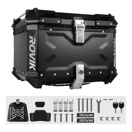 Baú Moto Top Case Traseiro 45 L + Base + Encosto Big Trail Cor Preto
