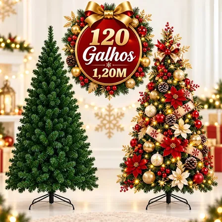 Árvore de Natal 1 20 120cm 1,20m Pinheiro Verde Luxo 120 Galhos Cheia Premium Fácil de Montar Desmontável para Decoração Natalina de Casa, Sala, Escritório e Loja A2SD