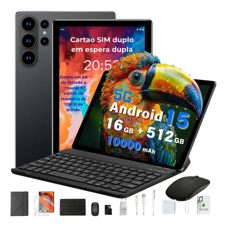 Tablet S26 Android 15 Dual Sim 5g 16gb+512gb+128gb 10000mah Cinza