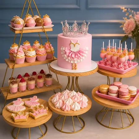 Kit Boleira + Prateleiras De Doce Decoração Festa 6pçs Dourado