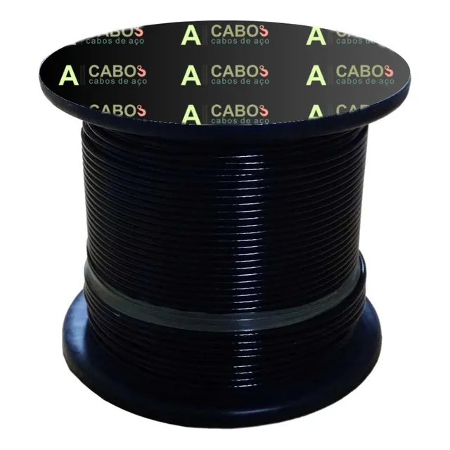 100 Metros Cabo De Aço 1/4 6x7 8mm Rev. Pvc Preto + 120 Clip