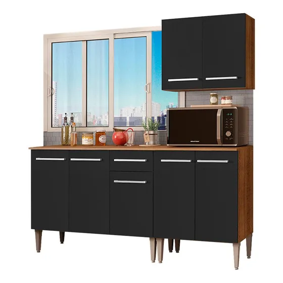 Cocina Integral 169cm Marrón/negro Emilly Free Madesa 01