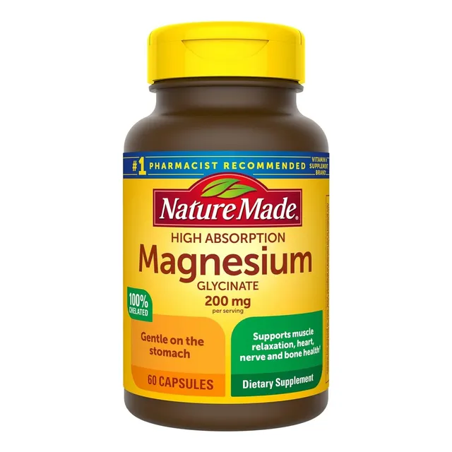 Nature Made Glicinato de Magnesio 200mg Alta Absorción 60 capsulas Sin sabor