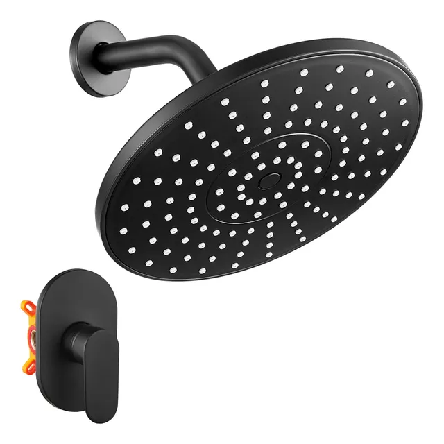 Pokim Juego Grifo Ducha Negro Cabezal Baño Npt 1 2  Valvula