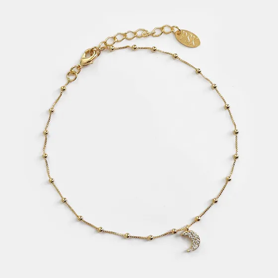 Tobillera Mujer Enchape Oro 18kt Circón Luna Psk Joyas Color Dorado