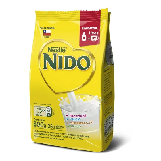 Leche En Polvo Nido® Entera Bolsa 800g Sabor Natural