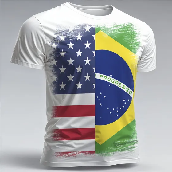 Camiseta Bandeira Brasil Com Estados Unidos Eua 1 - Dicelli