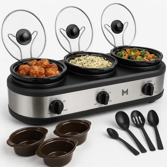Rechaud Eletrico Triplo Buffet Cozinha Lento Inox 127v 220v