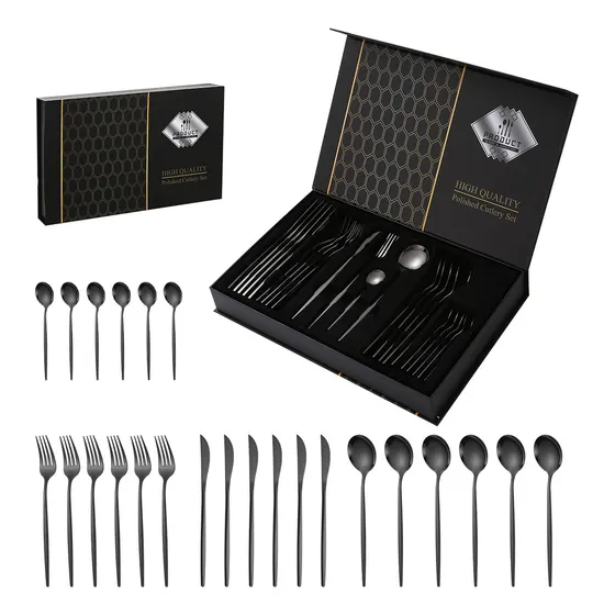 Set Cubiertos Acero Inoxidable Elegante 24pcs Color Negro Chef Choice