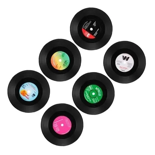 Set 6 Posavasos Disc Vinilo Antideslizantes Mercader Digital Negro