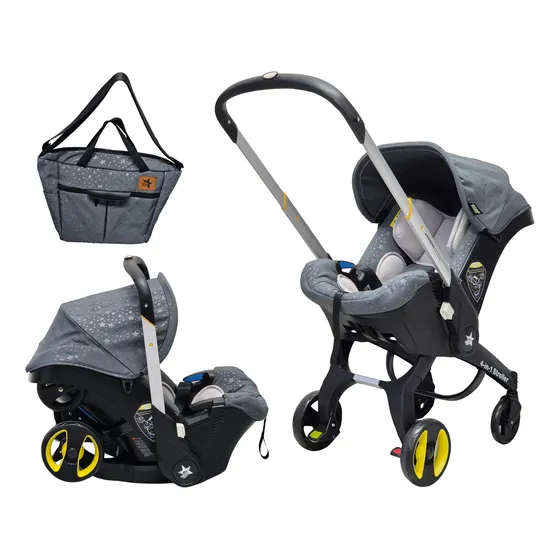 Star Kids Carriola Polux Convertible 4 En 1 Con Pañalera color gris Estrellas