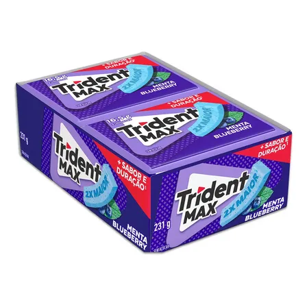 Chiclete Trident Max Menta Blueberry Sem Açúcar - Caixa Com 14 Unid. De 16,5g